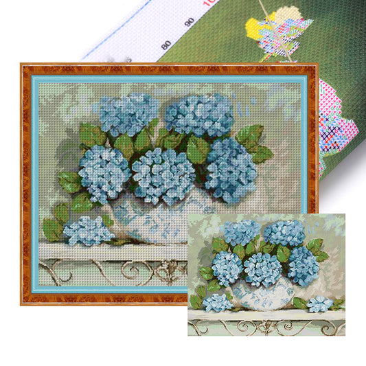 Blue Hydrangeas - 14CT Stamped Cross Stitch 58*48CM(Joy Sunday)