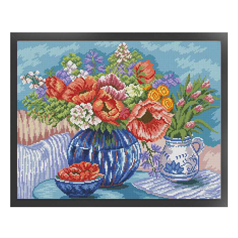 Vase And Fruits On The Table - 14CT Stamped Cross Stitch 44*36CM(Joy Sunday)