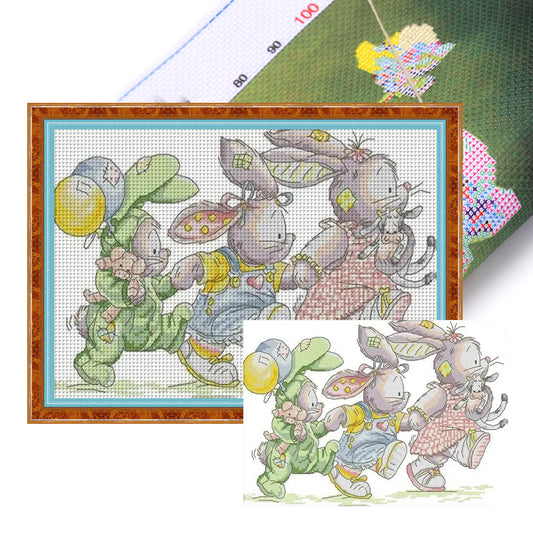Patch Rabbit(3) - 14CT Stamped Cross Stitch 36*27CM(Joy Sunday)