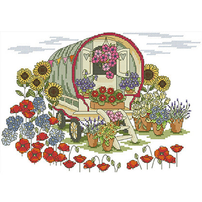 Flower Caravan - 14CT Stamped Cross Stitch 35*27CM(Joy Sunday)