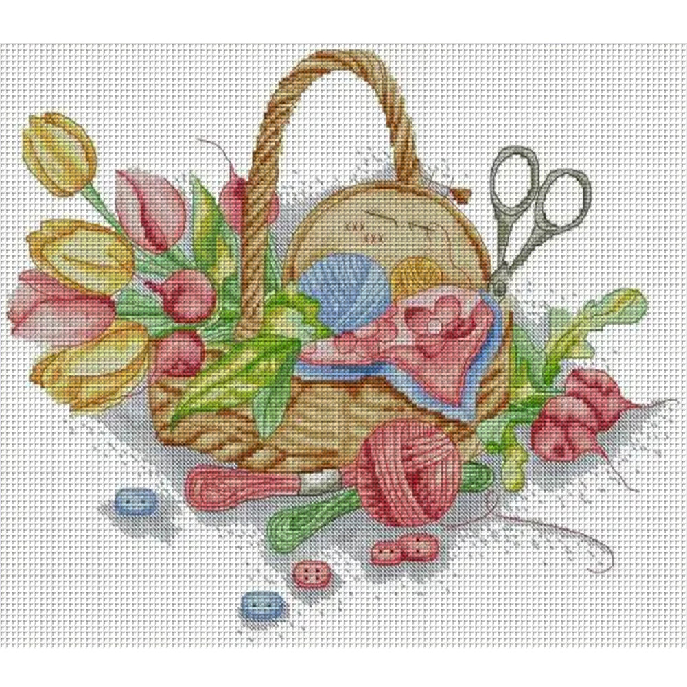 Flower Basket - 14CT Stamped Cross Stitch 42*36CM(Joy Sunday)