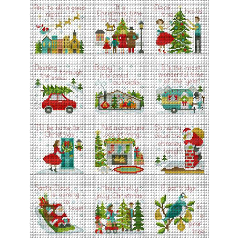 Happy Christmas Holidays - 14CT Stamped Cross Stitch 36*47CM(Joy Sunday)