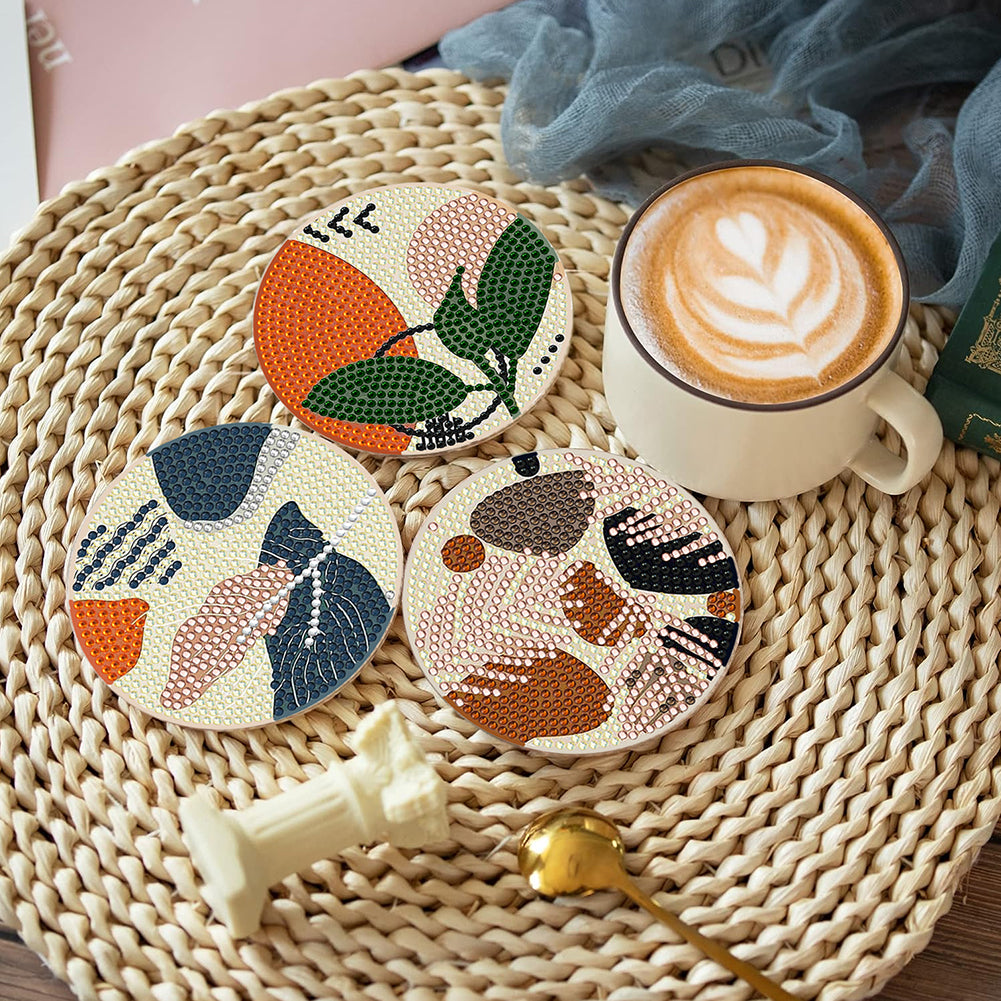 6 Pcs Diamond Art Coasters Diamond Art Painting Coasters Kit with Holder (Leaf)