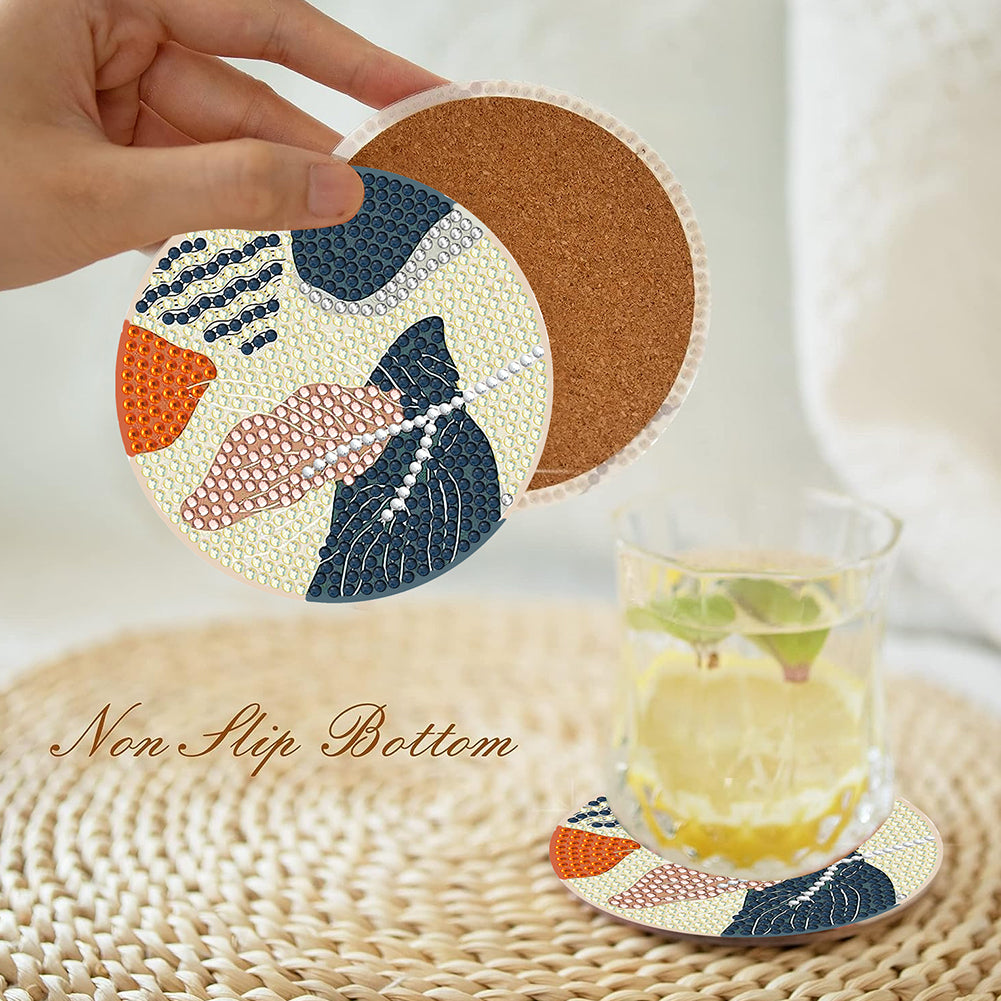 6 Pcs Diamond Art Coasters Diamond Art Painting Coasters Kit with Holder (Leaf)