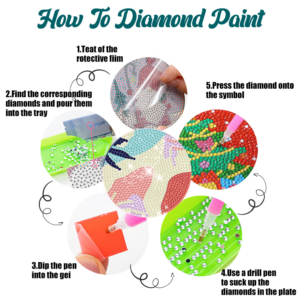 6 Pcs Diamond Art Coasters Diamond Art Painting Coasters Kit with Holder (Leaf)