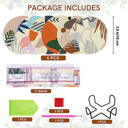 6 Pcs Diamond Art Coasters Diamond Art Painting Coasters Kit with Holder (Leaf)