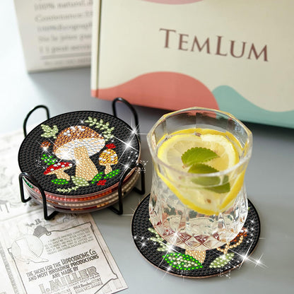 6Pcs Diamond Art Coaster Diamond Art Painting Coaster Kit with Holder (Mushroom)