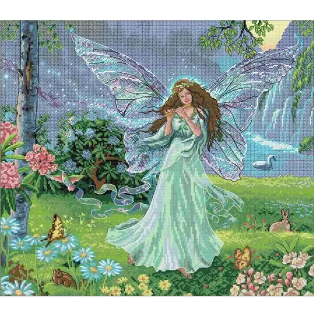 Butterfly Fairy In Blue - 14CT Stamped Cross Stitch 49*43CM(Joy Sunday)