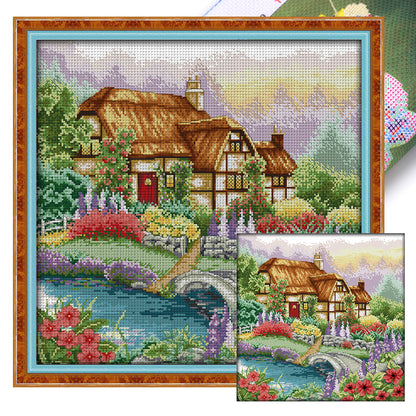 Flower House - 14CT Stamped Cross Stitch 43*43CM(Joy Sunday)