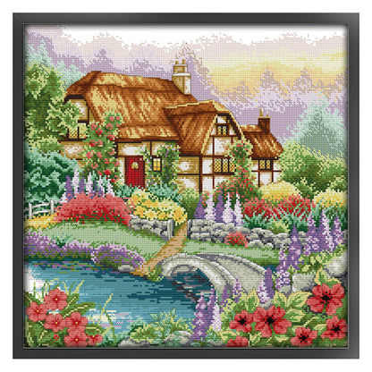 Flower House - 14CT Stamped Cross Stitch 43*43CM(Joy Sunday)