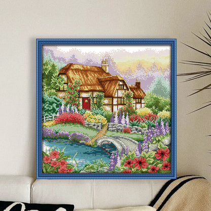 Flower House - 14CT Stamped Cross Stitch 43*43CM(Joy Sunday)