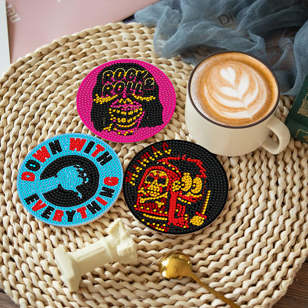 8Pcs Diamond Art Painting Coasters Craft Kit with Holder for Gift (Abstract Art)