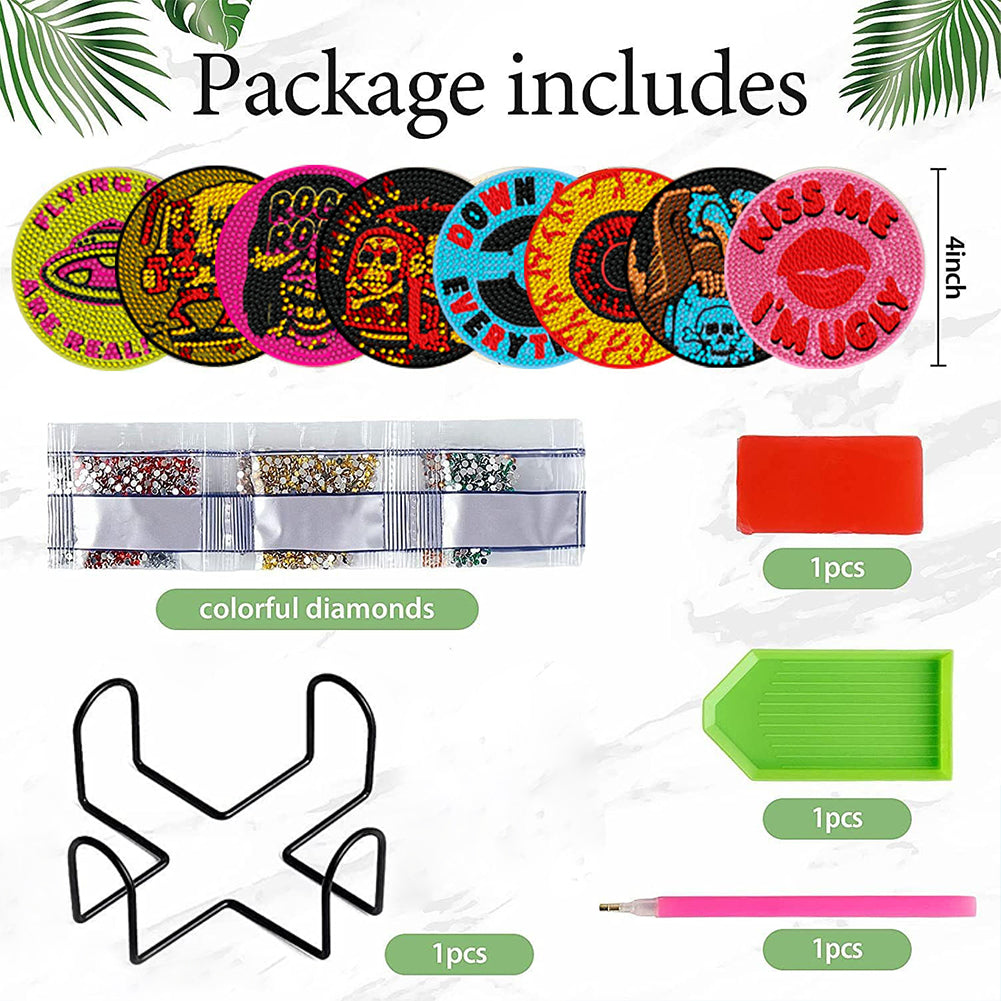 8Pcs Diamond Art Painting Coasters Craft Kit with Holder for Gift (Abstract Art)