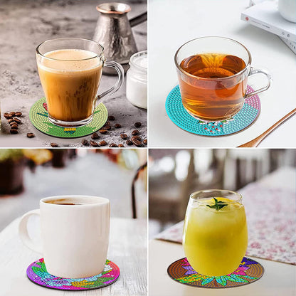 8Pcs Diamond Art Painting Coasters Craft Kit with Holder for Gift (Color Flower)