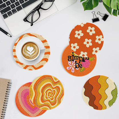 8Pcs Diamond Art Painting Coasters Craft Kit with Holder for Gift (Fractal Art)