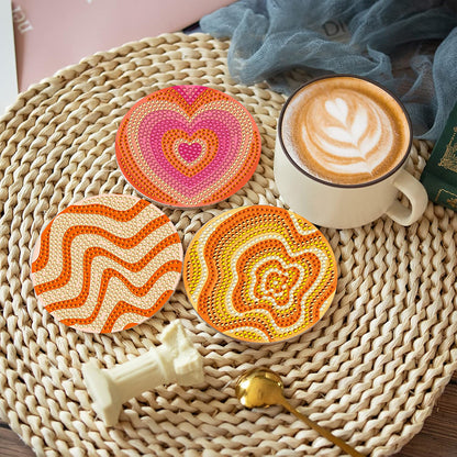 8Pcs Diamond Art Painting Coasters Craft Kit with Holder for Gift (Fractal Art)