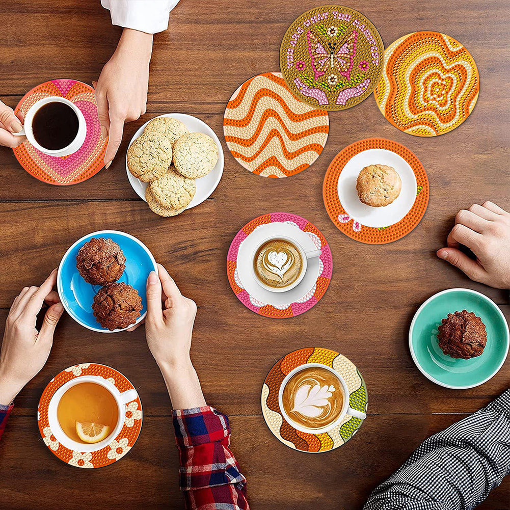 8Pcs Diamond Art Painting Coasters Craft Kit with Holder for Gift (Fractal Art)