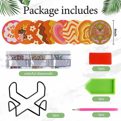 8Pcs Diamond Art Painting Coasters Craft Kit with Holder for Gift (Fractal Art)