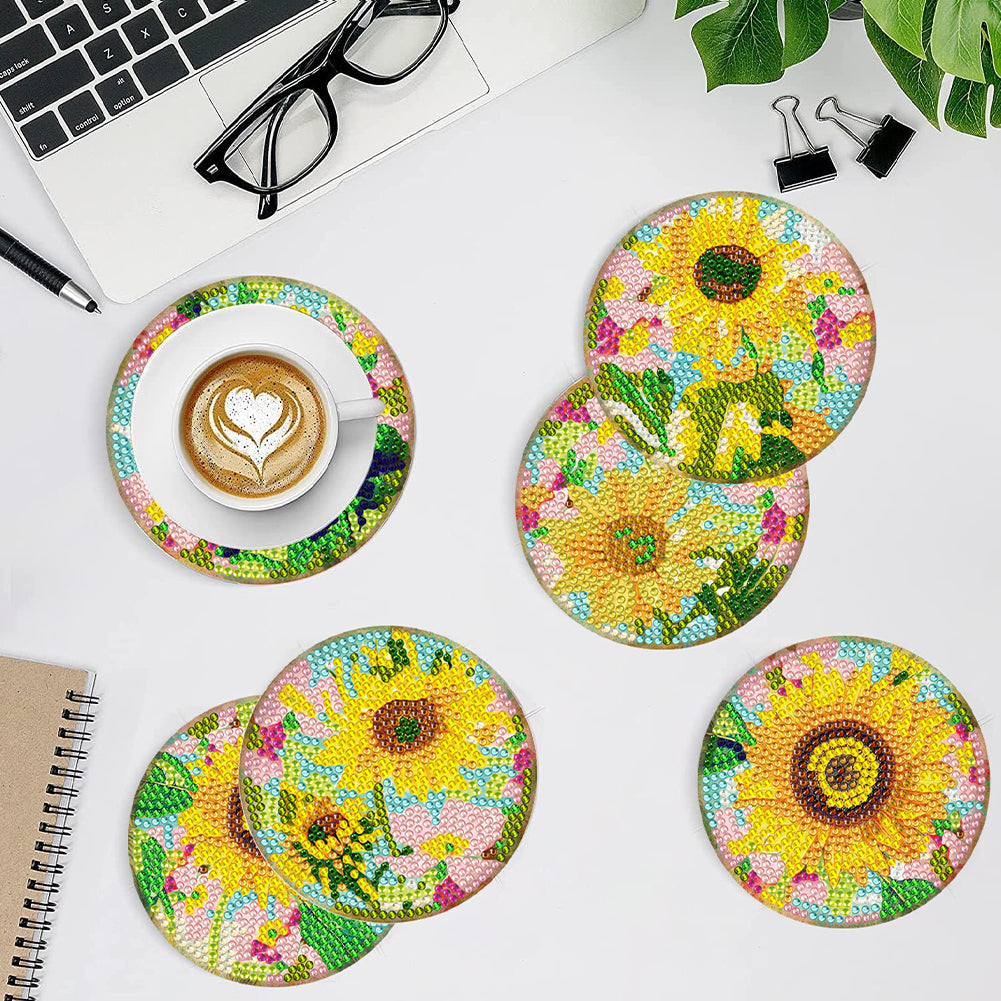 8Pcs DIY Diamond Art Painting Coasters Craft Kit with Holder (Gorgeous Flower)