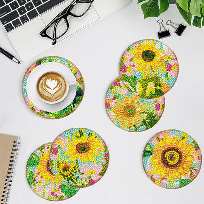 8Pcs DIY Diamond Art Painting Coasters Craft Kit with Holder (Gorgeous Flower)