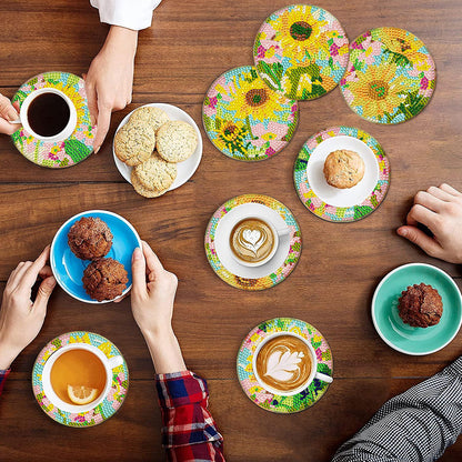 8Pcs DIY Diamond Art Painting Coasters Craft Kit with Holder (Gorgeous Flower)