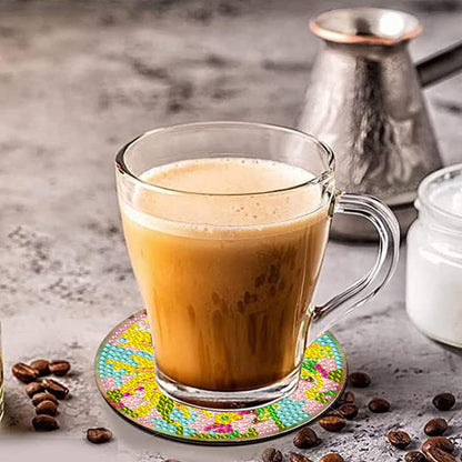 8Pcs DIY Diamond Art Painting Coasters Craft Kit with Holder (Gorgeous Flower)