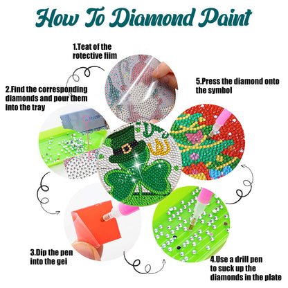 6Pcs Diamond Art Painting Coasters Craft Kit with Holder for Gift (Easter Egg)