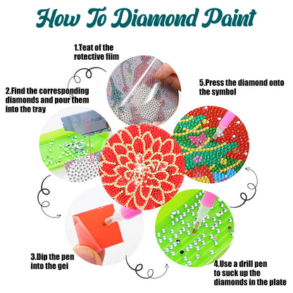 8Pcs DIY Diamond Art Painting Coasters Craft Kit with Holder (Blooming Flower)