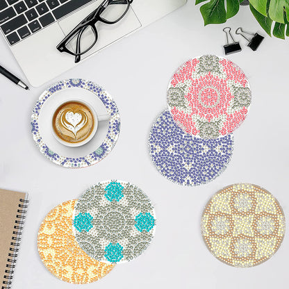 8Pcs DIY Diamond Art Painting Coasters Craft Kit with Holder (Crushed Flower)