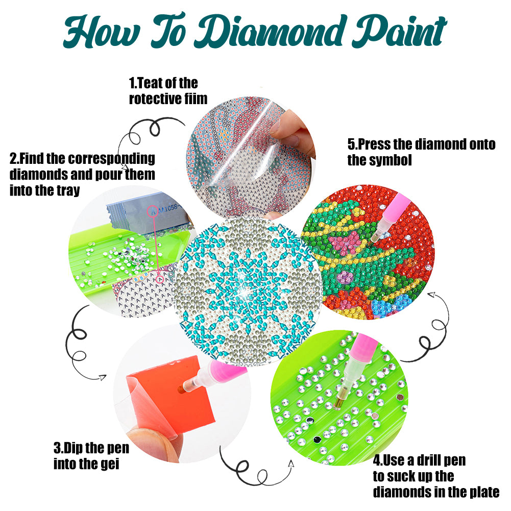 8Pcs DIY Diamond Art Painting Coasters Craft Kit with Holder (Crushed Flower)