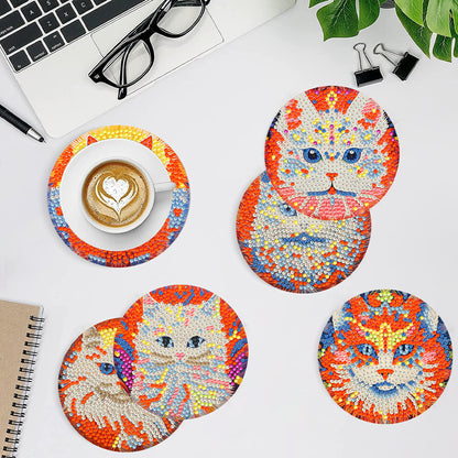 8Pcs DIY Diamond Art Painting Coasters Craft Kit with Holder (Passionate Cat)