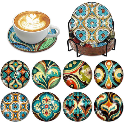 8Pcs Diamond Art Coaster Diamond Painting Coaster with Holder (Marigold Pattern)