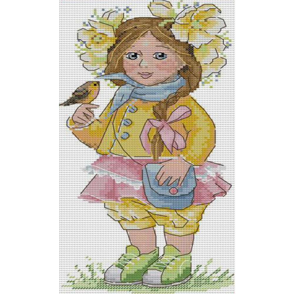 Spring Girl - 14CT Stamped Cross Stitch 17*31CM(Joy Sunday)