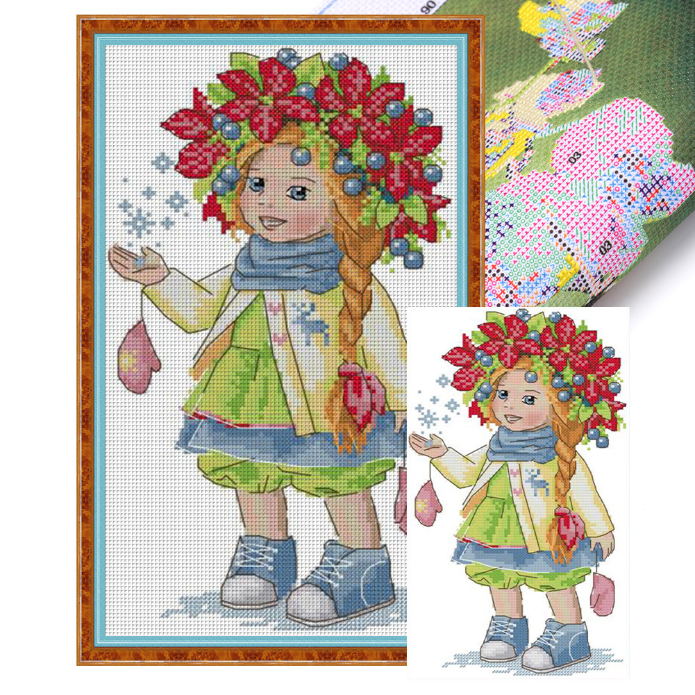 Winter Girl - 14CT Stamped Cross Stitch 18*32CM(Joy Sunday)