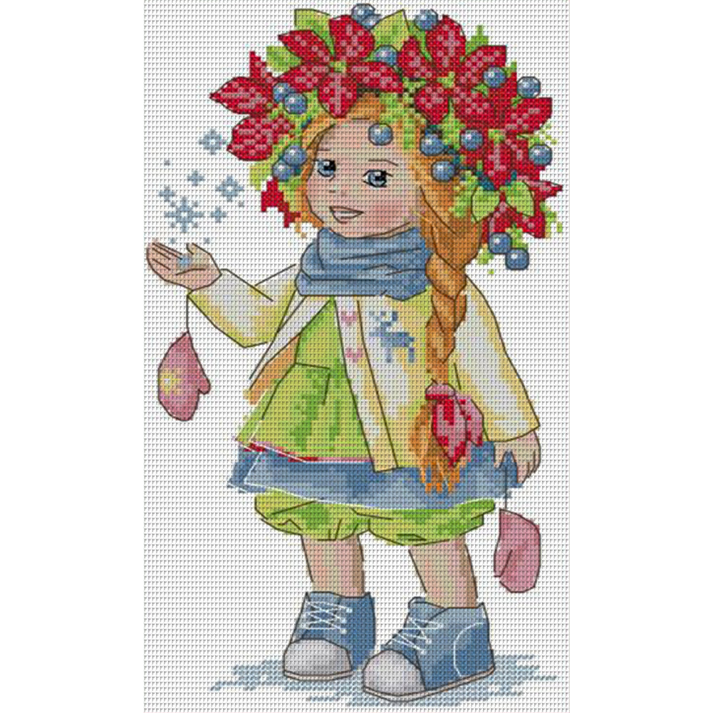 Winter Girl - 14CT Stamped Cross Stitch 18*32CM(Joy Sunday)