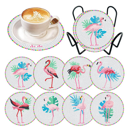 8Pcs DIY Diamond Art Painting Coasters Craft Kit with Holder (Simple Flamingo)