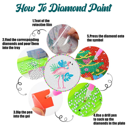 8Pcs DIY Diamond Art Painting Coasters Craft Kit with Holder (Simple Flamingo)