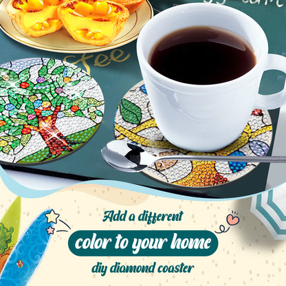 8 Pcs Diamond Art Coasters Diamond Art Coasters Crafts for Gifts (Colorful Tree)