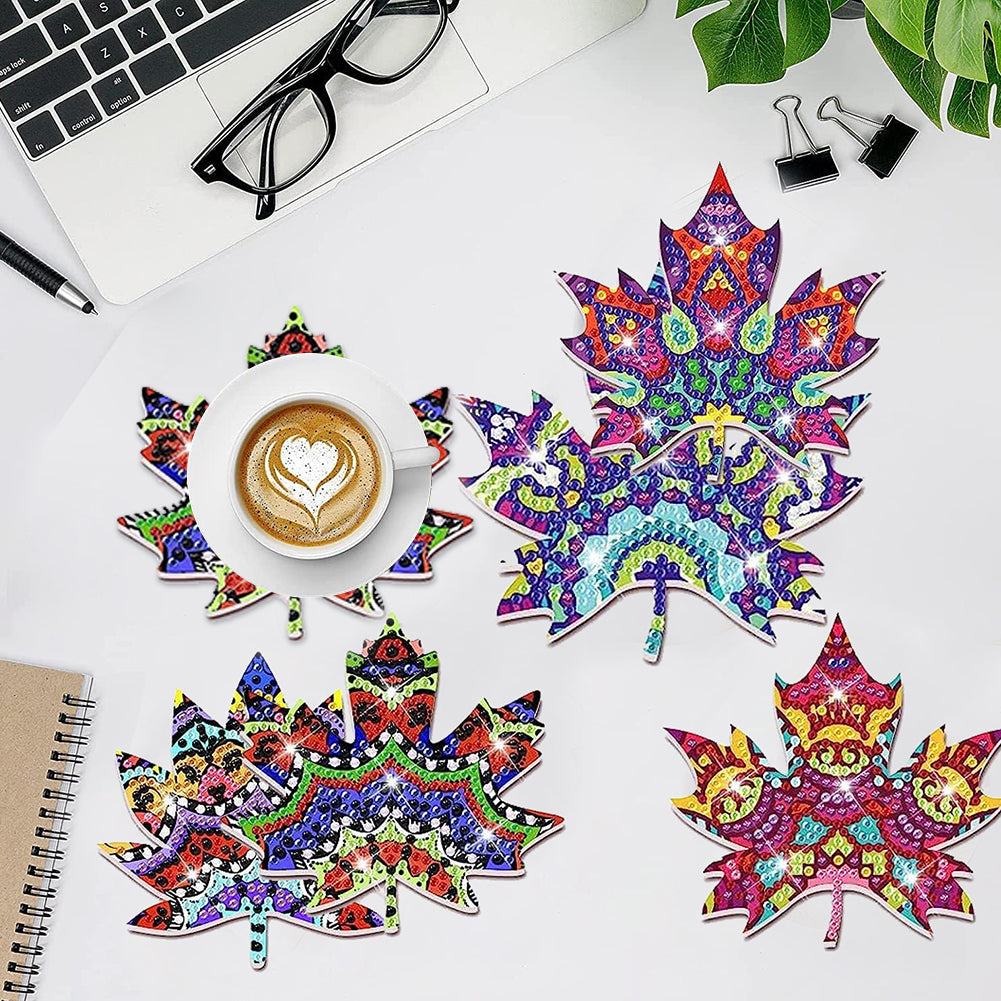 8 Pcs Diamond Art Coasters Diamond Art Coasters Crafts for Gifts (Maple Leaf)