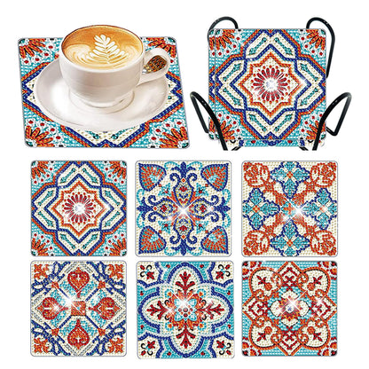 6 Pcs Square Flower Diamond Art Coasters Diamond Art Coasters Crafts with Holder