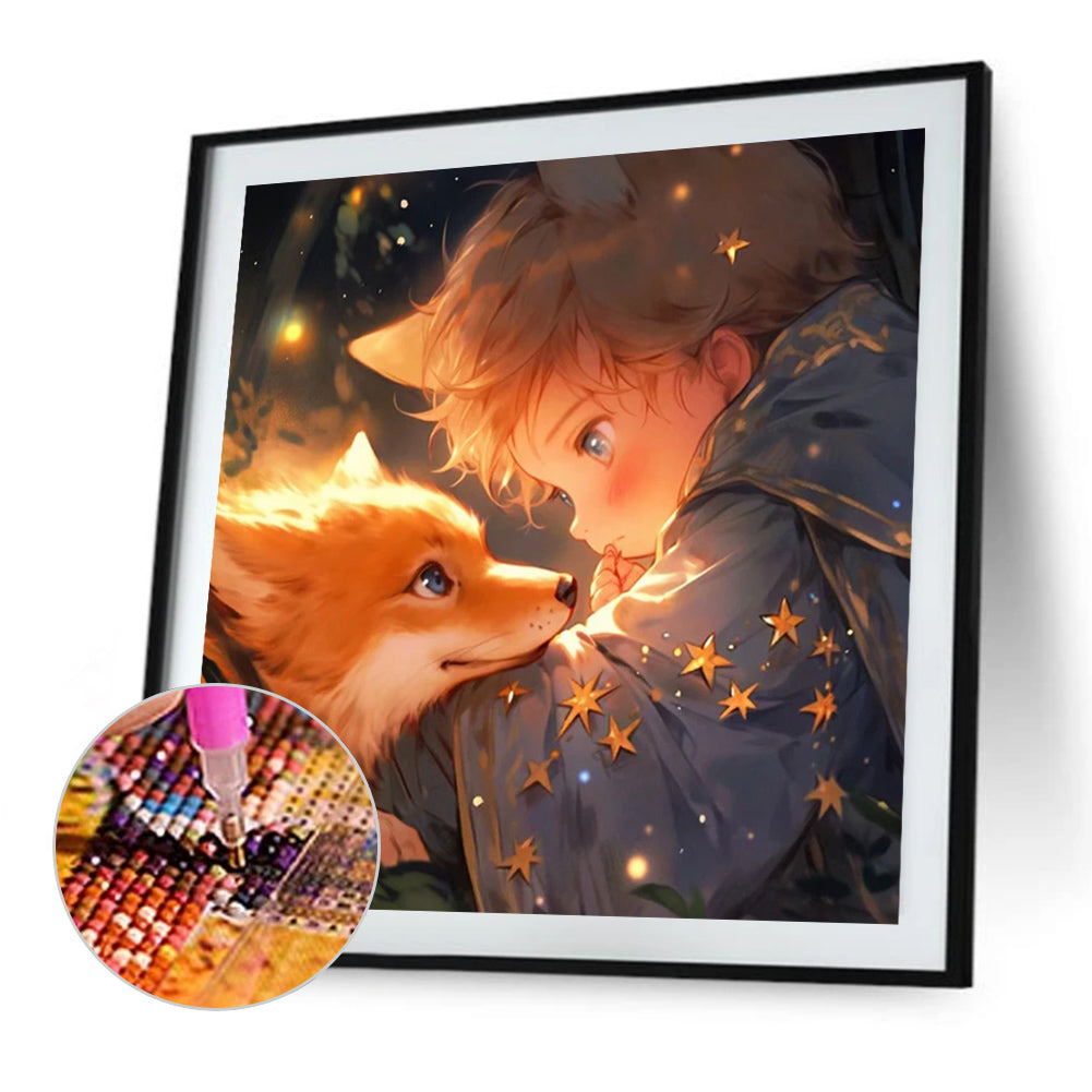 Little Boy And Fox - Full Square Drill Diamond Painting 40*40CM