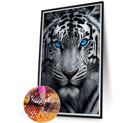 White Tiger With Blue Eyes - Full AB Round Drill Diamond Painting 40*60CM