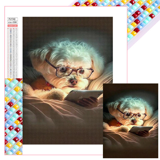 Reading Puppy - Full Square Drill Diamond Painting 45*60CM