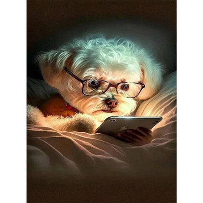 Reading Puppy - Full Square Drill Diamond Painting 45*60CM