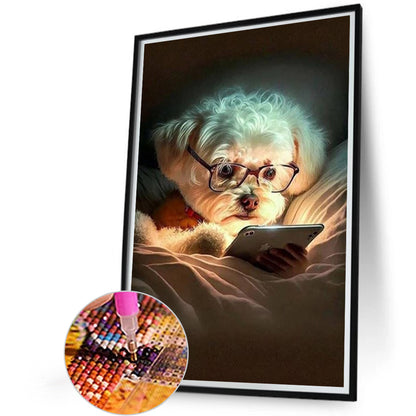 Reading Puppy - Full Square Drill Diamond Painting 45*60CM