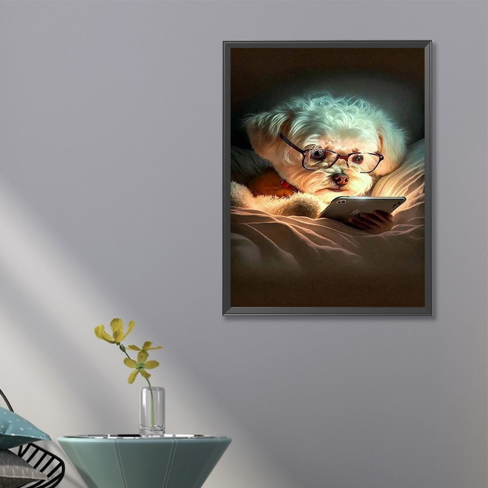 Reading Puppy - Full Square Drill Diamond Painting 45*60CM