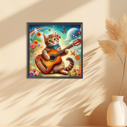 Kitten Playing Guitar - Full Round Drill Diamond Painting 30*30CM