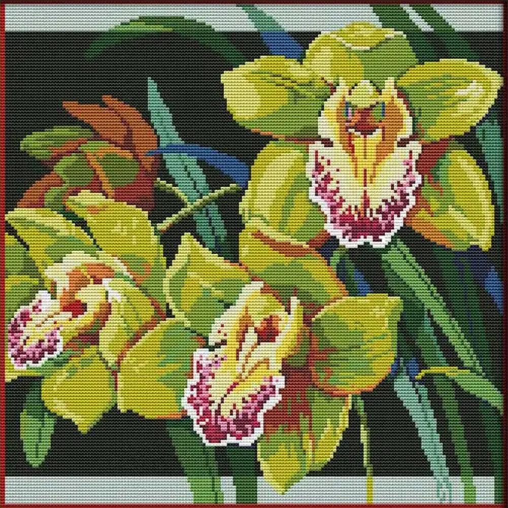 Orchid(12) - 14CT Stamped Cross Stitch 38*38CM(Joy Sunday)