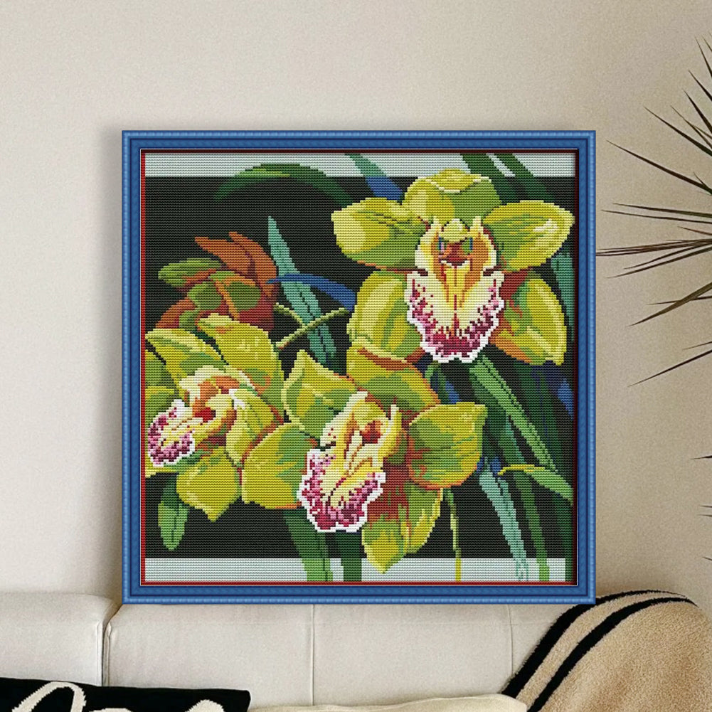 Orchid(12) - 14CT Stamped Cross Stitch 38*38CM(Joy Sunday)