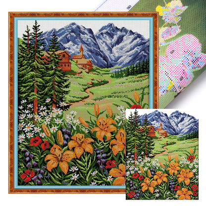 Snow Mountain Spring - 14CT Stamped Cross Stitch 45*53CM(Joy Sunday)